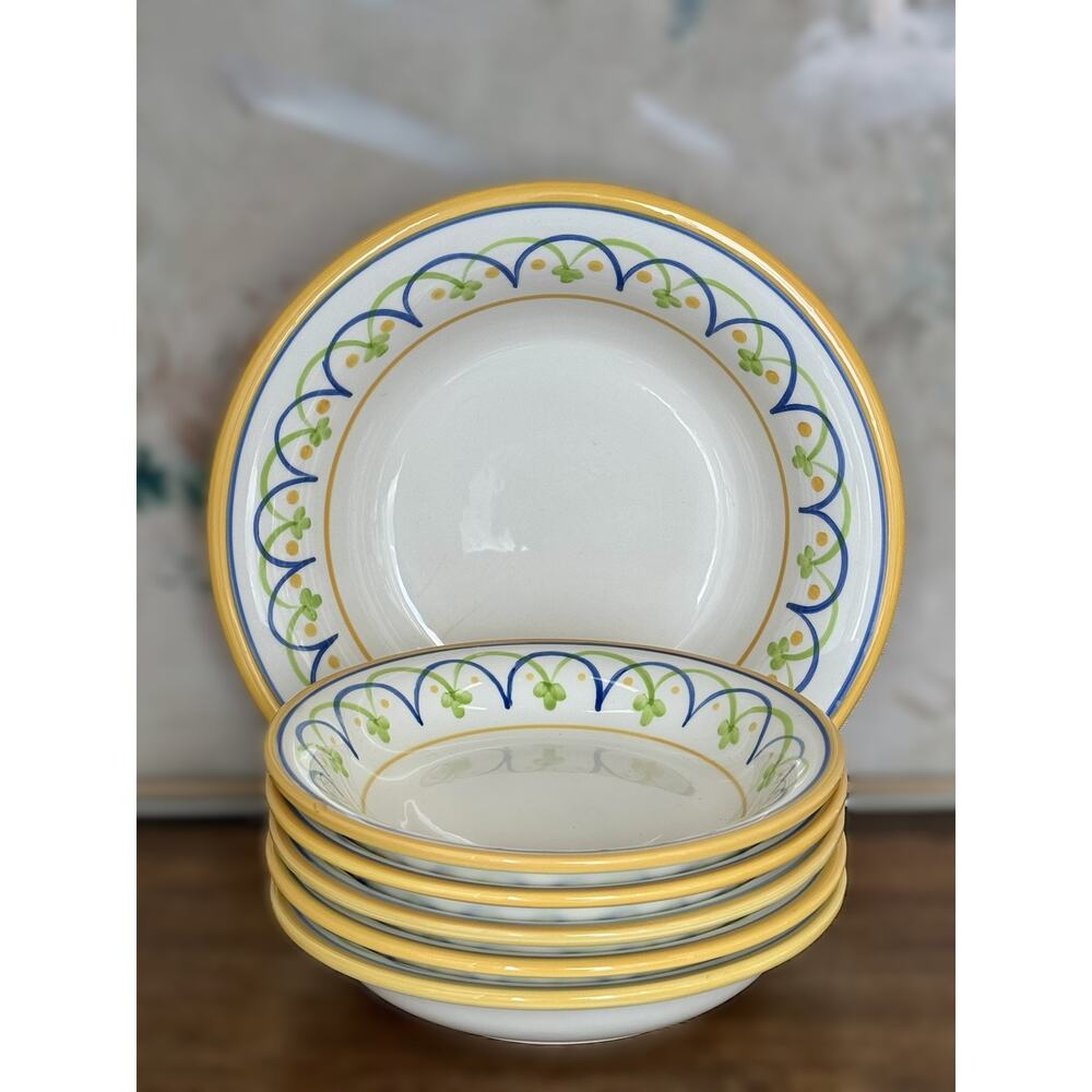 Dansk BANDS White Floral Hand-Painted Set - 5 Soup Bowls & Large Serving Bowl